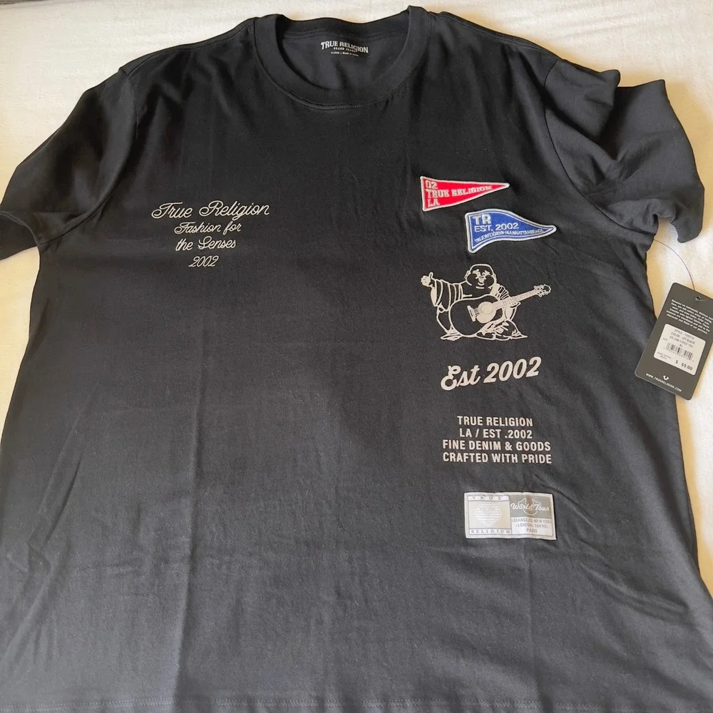 NWT True Religion Mens Black SS Uni Logo Graphic Tee Shirt XL Buddha
